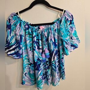 Lilly Pulitzer Blouse  With Cute Tassels Size S 100% Rayon